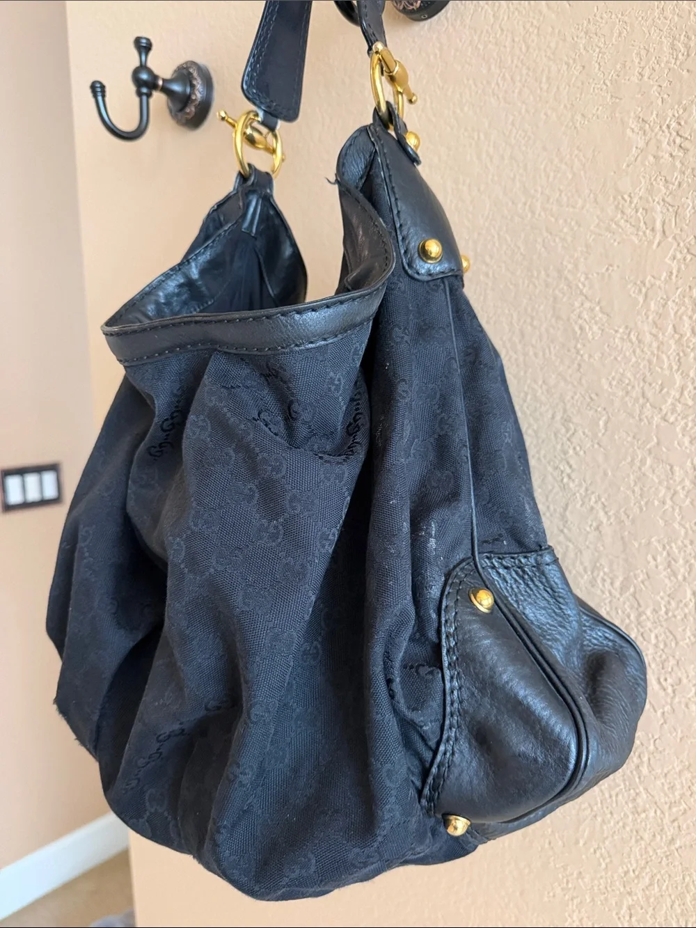 Gucci Monogram Large Jockey Hobo Black
